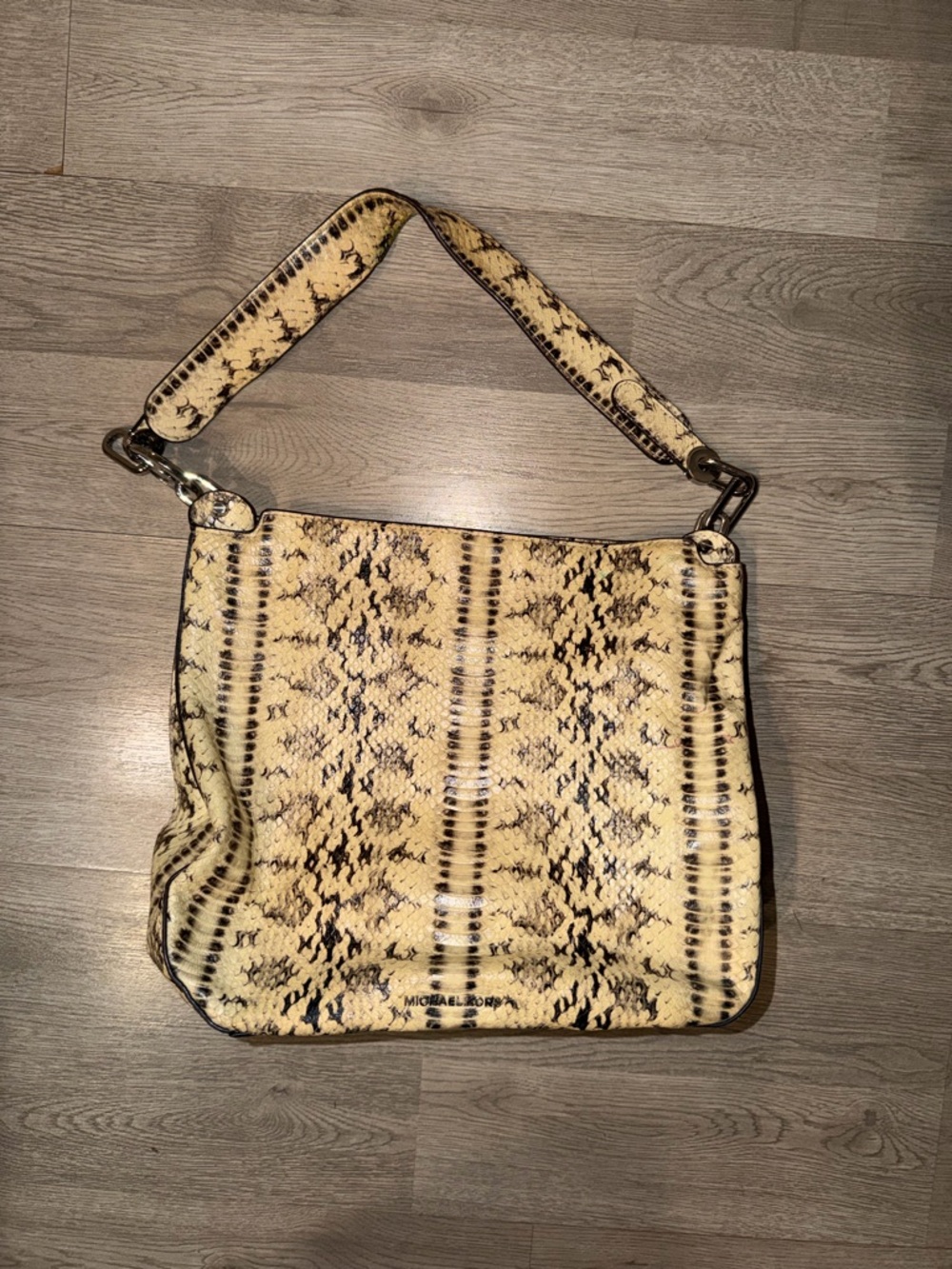 Michael Kors Yellow Snake-Print Shoulder Hobo